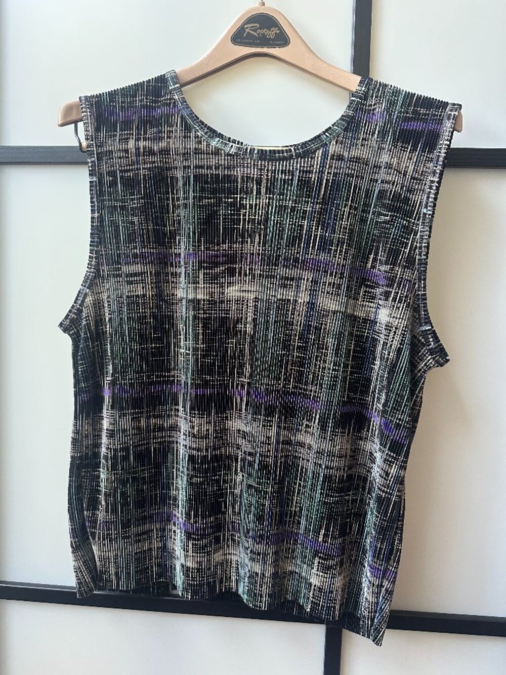 Vintage Plisse Tank Top Y2K 90's Stretch Crinkle Abstract Purple & Green 1X